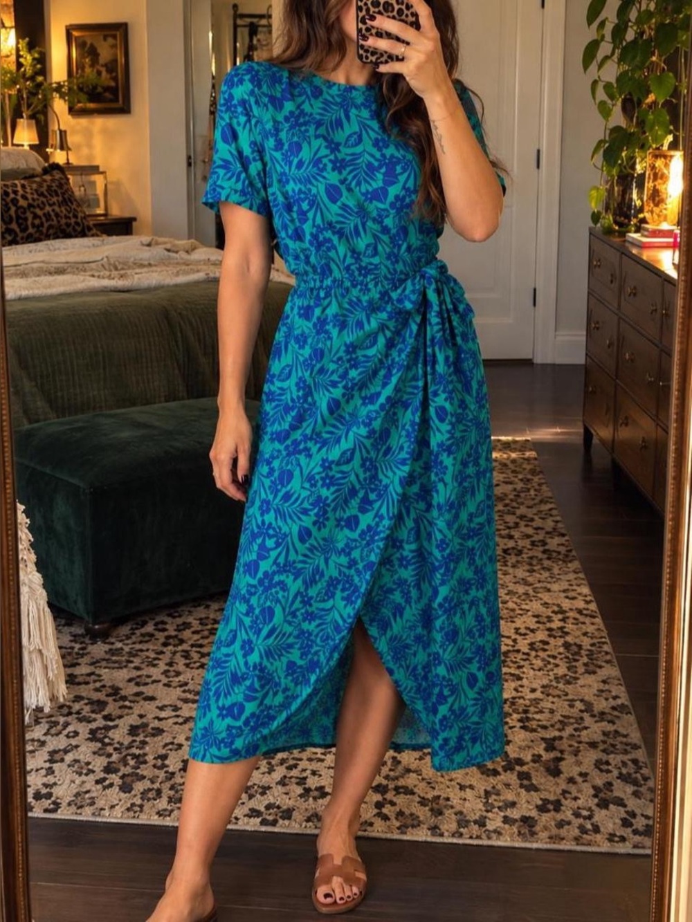 Boden teal & navy floral wrap midi dress — US 4P / UK 8P Petite